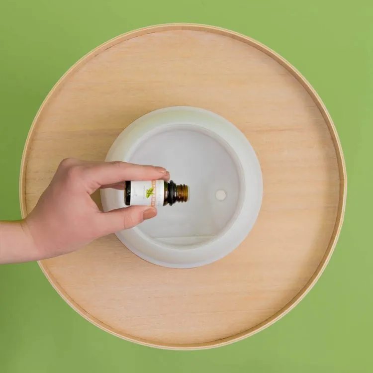 Etherische Pepermunt olie druppelt in aroma diffuser