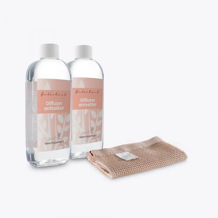 Zenful Diffuser Onderhoud Cleaning kit inhoud Ontkalker, Ontvetter en Reinigingsdoek voor schoonmaken van aroma diffuser