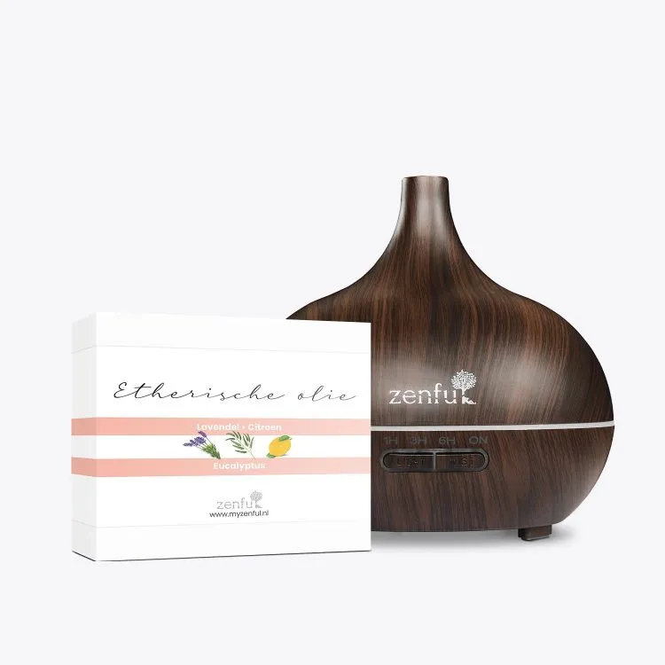 Zenful aromatherapie set dewdrop donker hout aroma diffuser en olie set