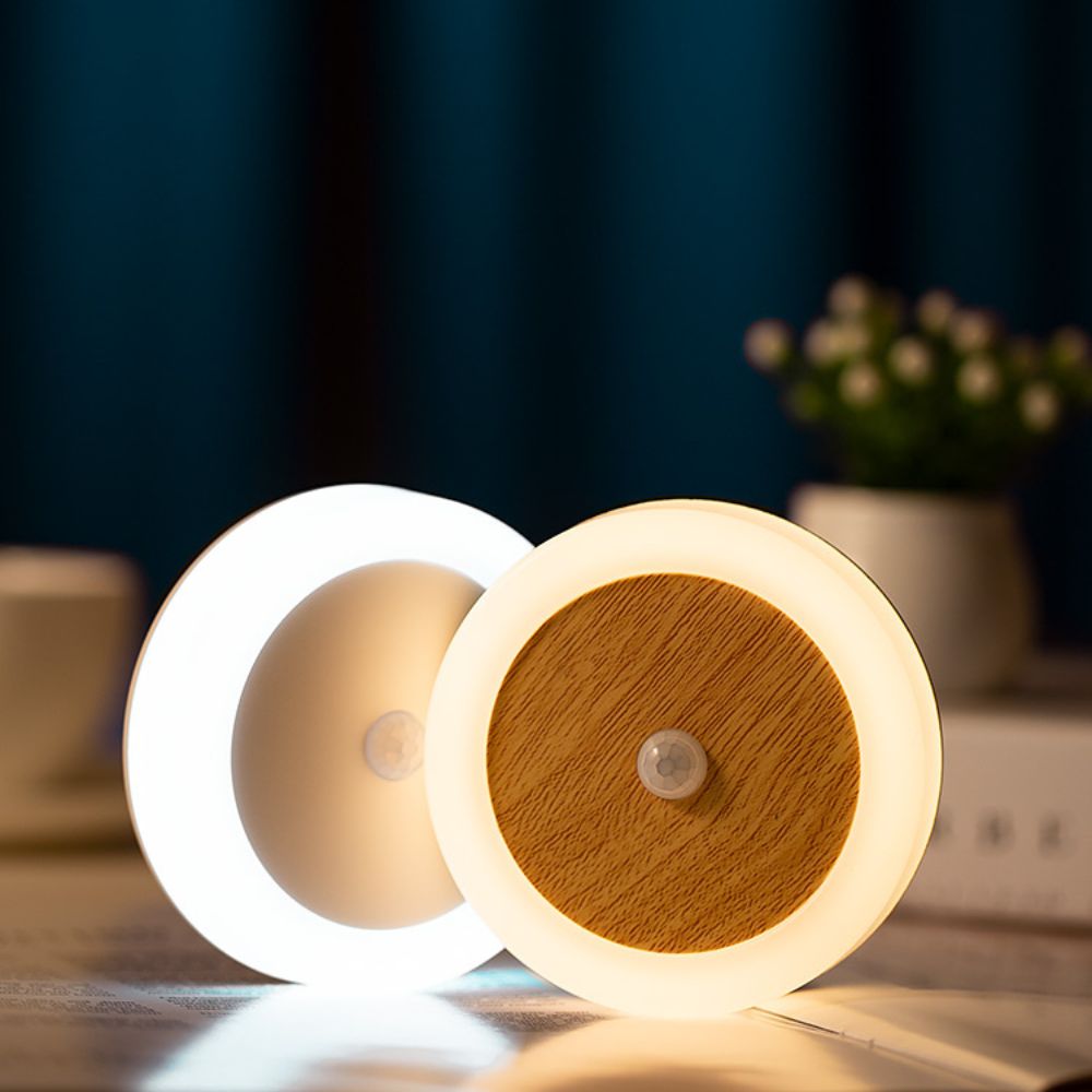 Wandlamp Rond Hout - Led - Sensor - Oplaadbaar - Draadloos - Afbeelding 2
