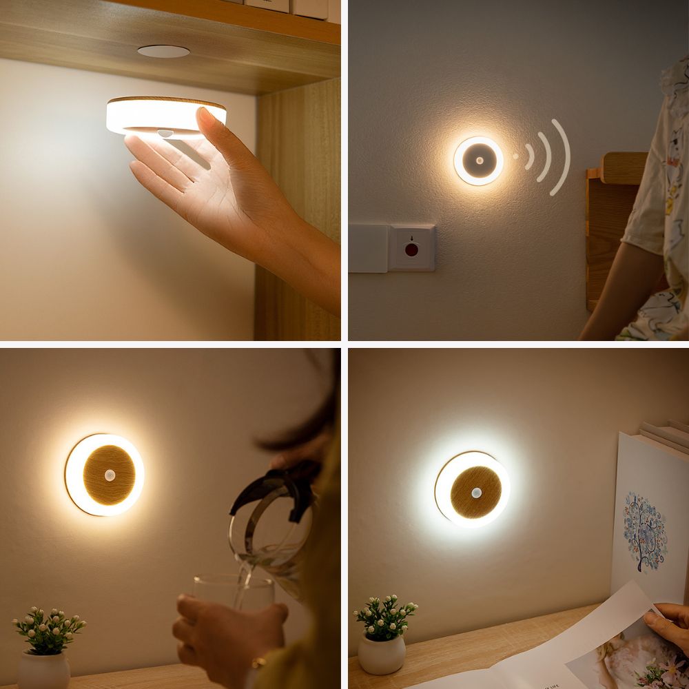 Wandlamp Rond Hout - Led - Sensor - Oplaadbaar - Draadloos - Afbeelding 3