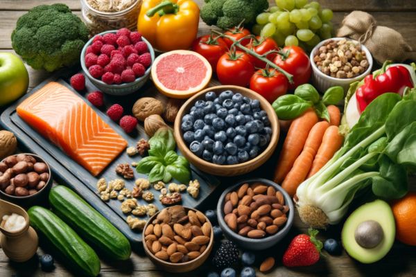 Gezonde voeding met allemaal vitamines die goed zijn voor huidverzorging