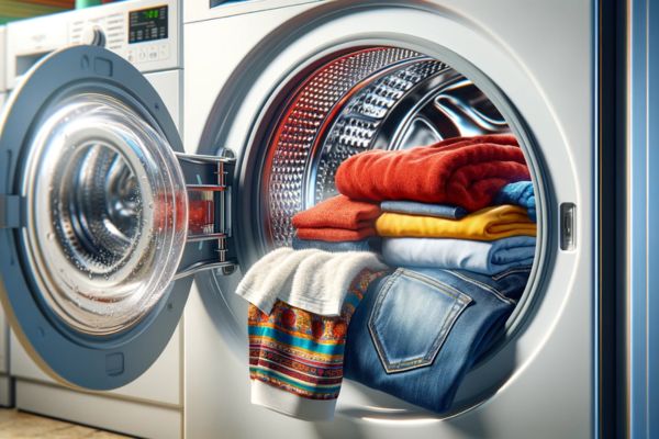 kleding in een wasmachine die open is