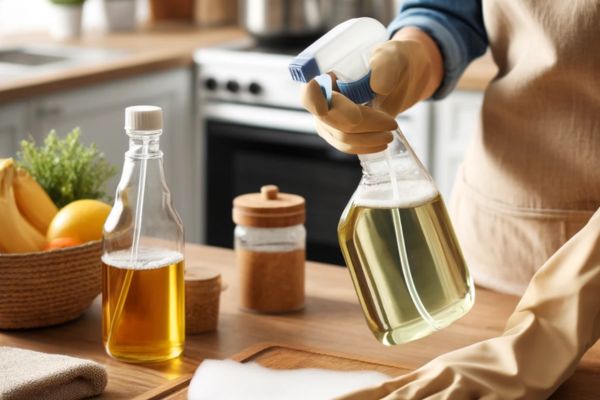 Schoonmaken met een spray in keuken
