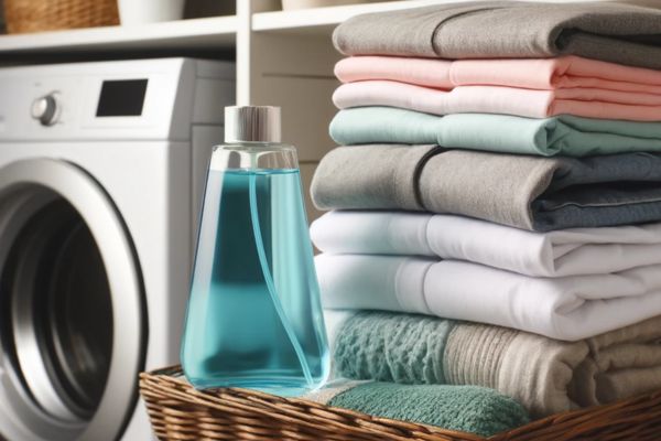 Wasparfum met wasmachine en de was bij elkaar beginnen voor gebruik