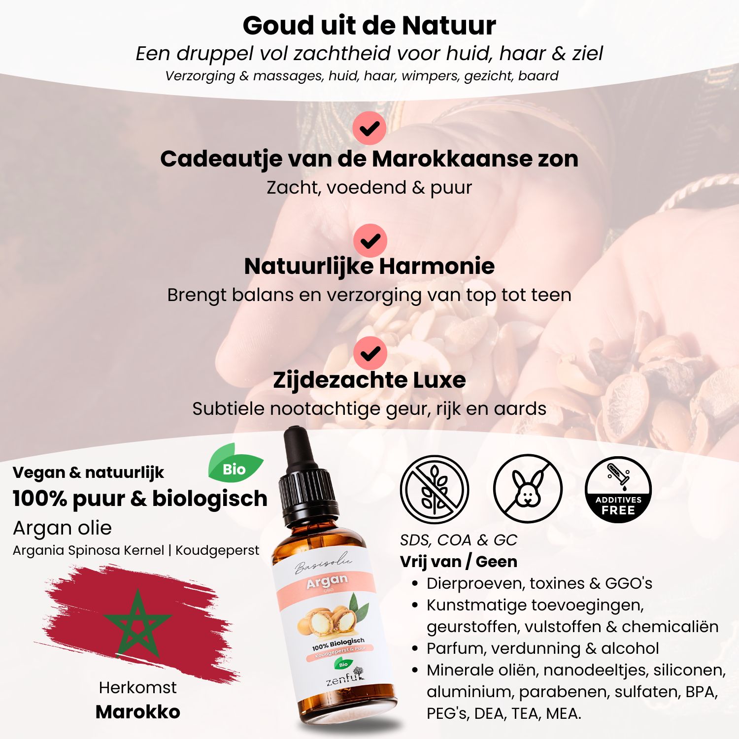Argan olie voordelen haar gezicht huid wimpers Marokko puur